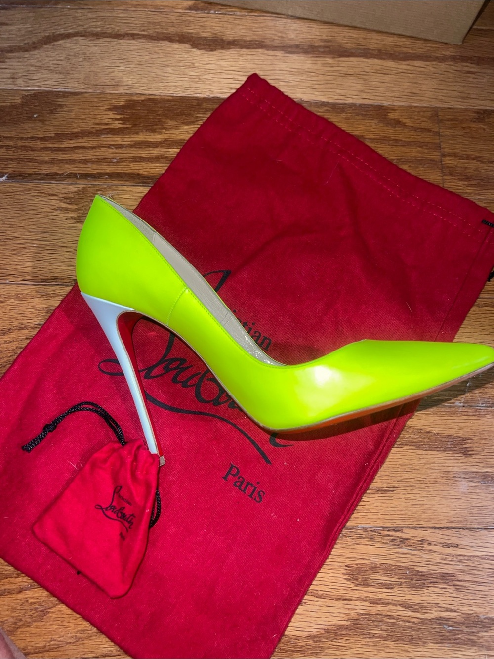 Christian Louboutin Neon Yellow Patent Pumps. originally $695.00. - Picture 6 of 11